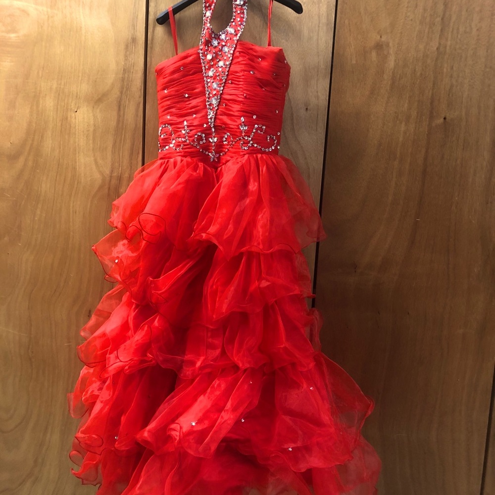 Red pageant dress from girls pageant